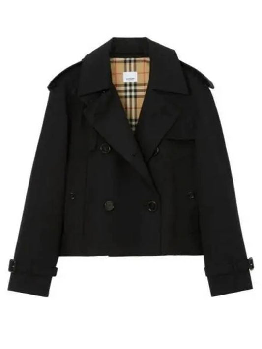 Double Breasted Crop Trench Coat Black - BURBERRY - BALAAN 2