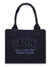 Easy Shopper Large Denim Tote Bag Navy - GANNI - BALAAN 3