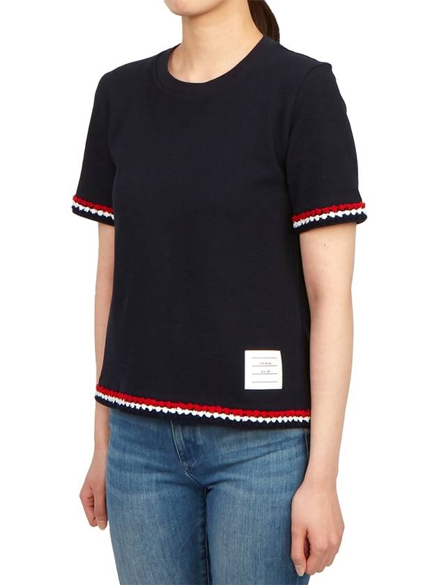 RWB Stripe Cotton Short Sleeve T-Shirt Navy - THOM BROWNE - BALAAN 3