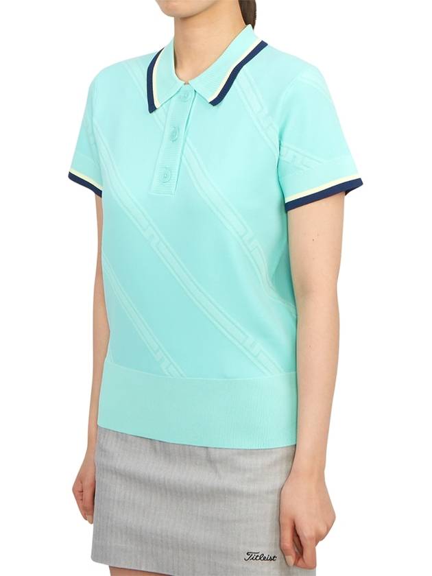 Women's Feline Knit Short Sleeve Polo Shirt Aruba Blue - J.LINDEBERG - BALAAN 3