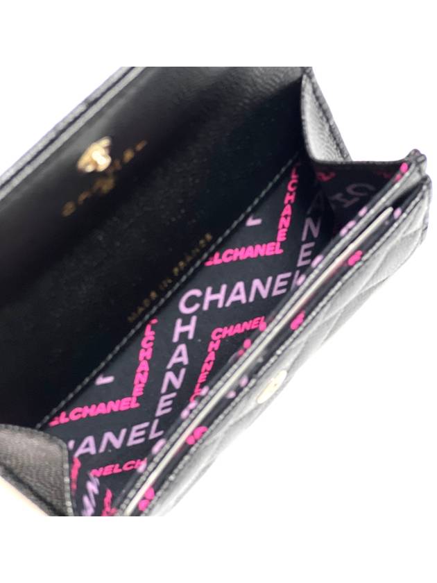 Classic Silver Logo Quilted Caviar Card Wallet Black - CHANEL - BALAAN 7