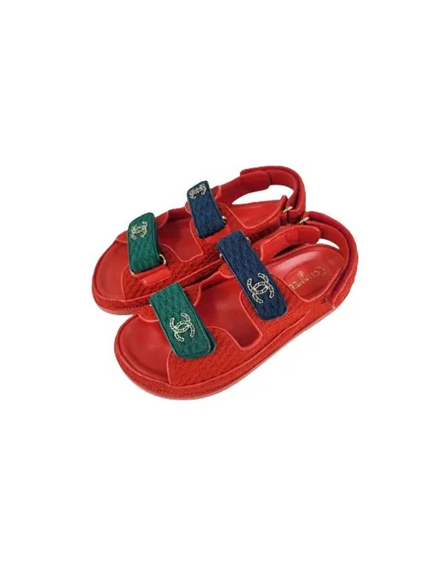 CC logo velcro sandals red - CHANEL - BALAAN.