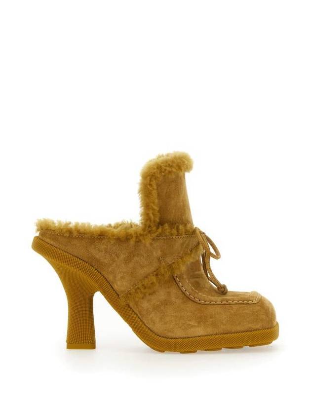 Highland shearling-trimmed suede mules in Manila yellow - BURBERRY - BALAAN 2