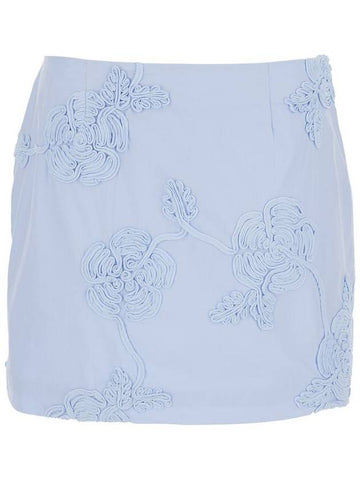 Light Blue Mini Skirt With Low Waist And All-Over Floral Motif In Cotton Woman - ROTATE - BALAAN 1