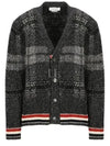 Donegal Tartan Stripe V-Neck Cardigan Grey - THOM BROWNE - BALAAN 2