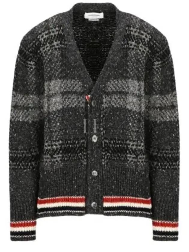 Donegal Tartan Stripe V-Neck Cardigan Grey - THOM BROWNE - BALAAN 2