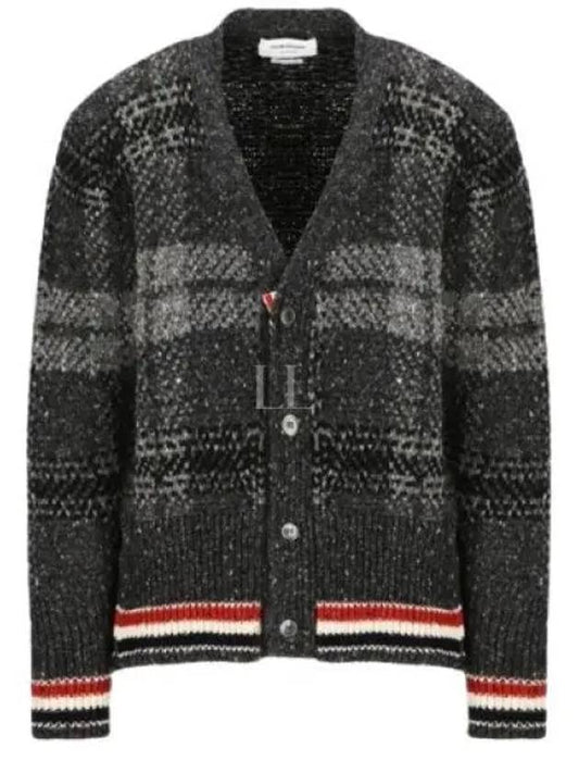 Donegal Tartan Stripe V-Neck Cardigan Grey - THOM BROWNE - BALAAN 2