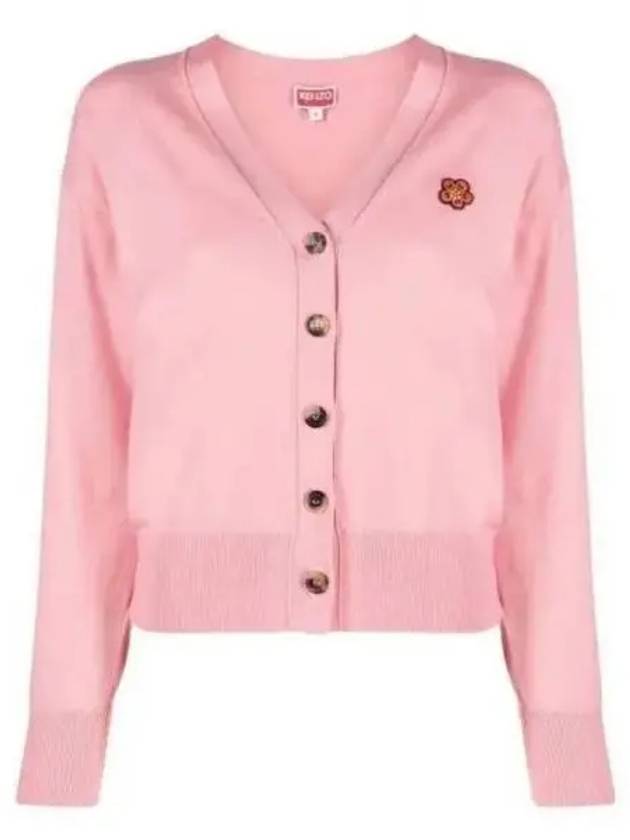 Boke Flower Embroidered Wool Cardigan Pink - KENZO - BALAAN 2