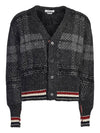 Donegal Tartan Stripe V-Neck Cardigan Grey - THOM BROWNE - BALAAN 2