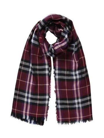 Castle Modal Check Square Muffler Claret - BURBERRY - BALAAN.