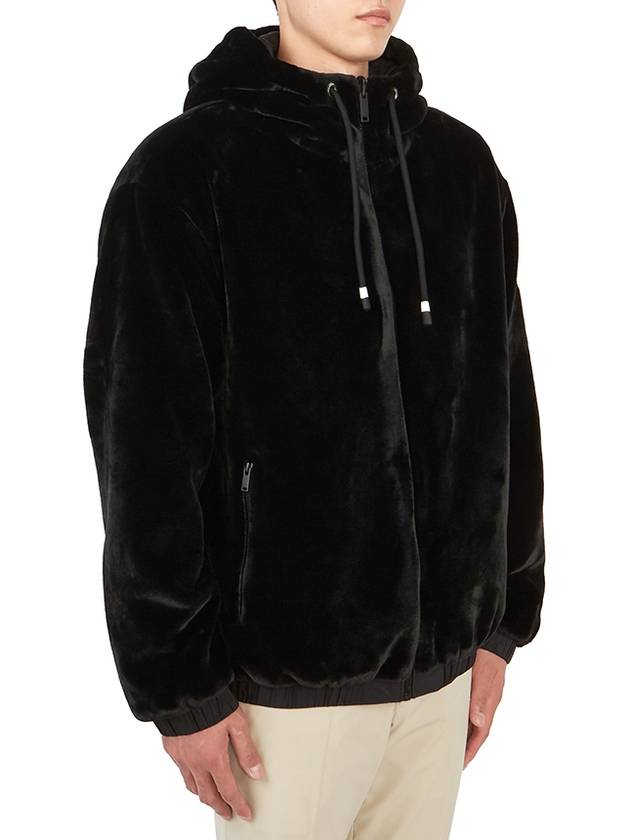 Logo Reversible Fake Fur Hooded Jacket Black - MOOSE KNUCKLES - BALAAN 5