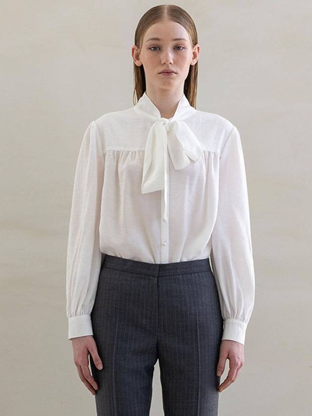 Women's Dressy Shirring Blanc Blouse White - DEFEMME - BALAAN 2