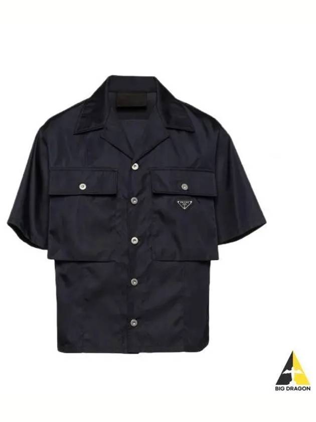 Re-Nylon Triangle Logo Short Sleeve Shirt Blue - PRADA - BALAAN 2