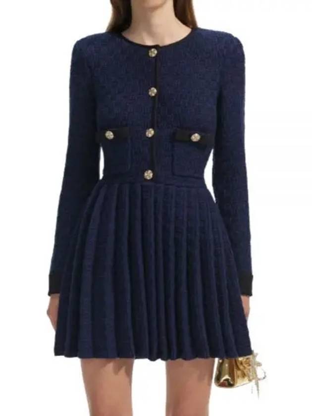 NAVY WEAVE KNIT MINI DRESS RS24153SBLNAVY Navy weave knit mini dress - SELF PORTRAIT - BALAAN 1