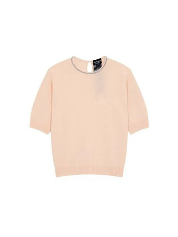 Women s Crystal Neck Cashmere Sweater Peach - GIORGIO ARMANI - BALAAN 1