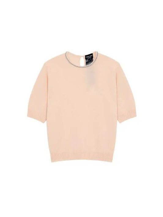 Women s Crystal Neck Cashmere Sweater Peach - GIORGIO ARMANI - BALAAN 1