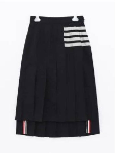 4 Bar Logo Plain Weave Wool Pleated Skirt Navy - THOM BROWNE - BALAAN 2