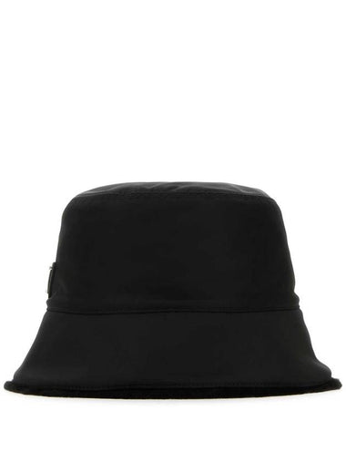 Triangle Logo Re-Nylon Shearling Bucket Hat Black - PRADA - BALAAN 1