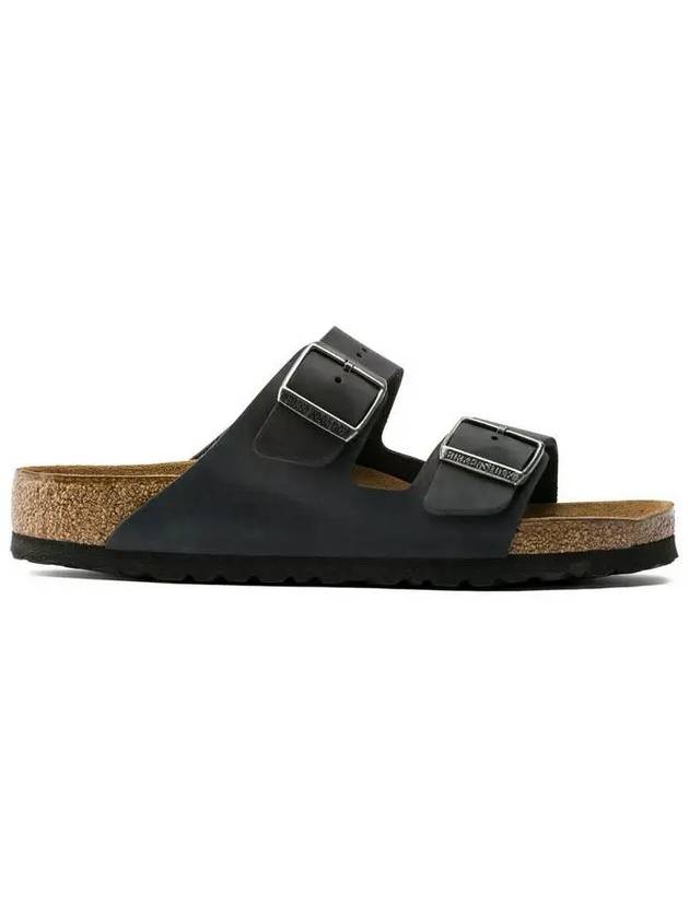 Arizona Soft Footbed Oiled Leather Narrow Slippers Black - BIRKENSTOCK - BALAAN 4