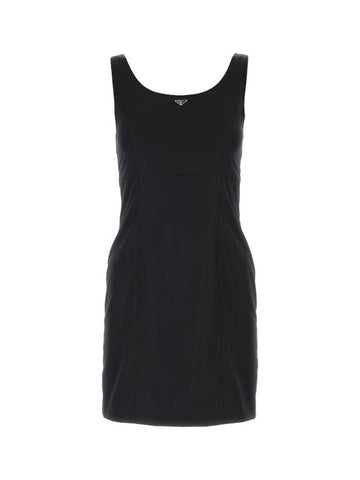 Triangle Logo Sleeveless Short Dress Black - PRADA - BALAAN 1