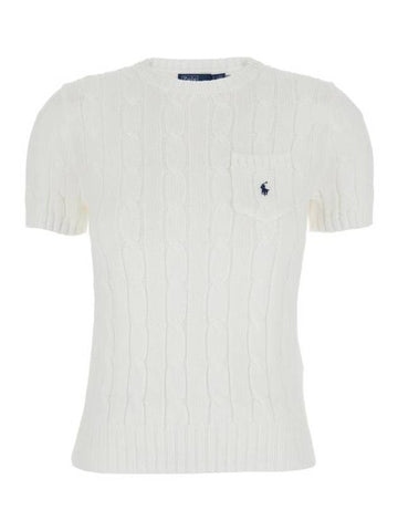 Embroidered Pony Pocket Knit Top White - POLO RALPH LAUREN - BALAAN 1