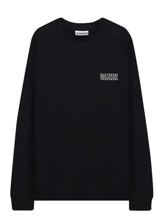 Embroidered Logo Cotton Sweatshirt Black - GANNI - BALAAN 2