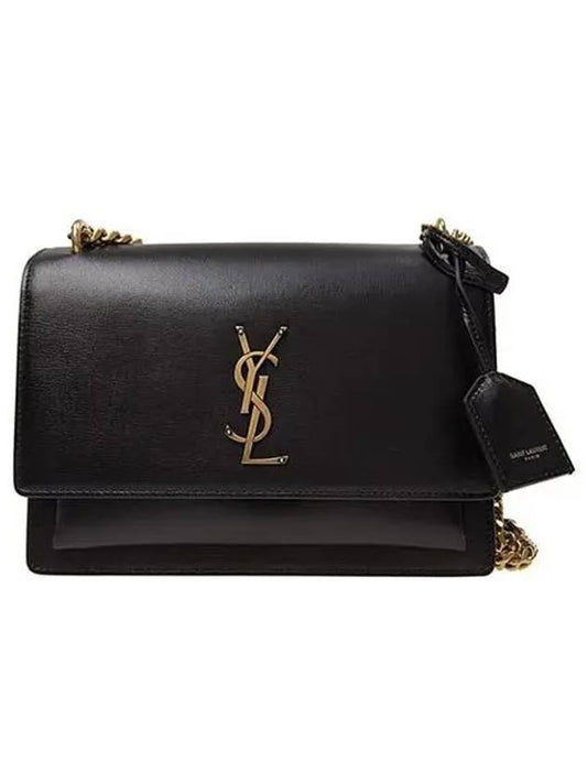 Monogram Sunset Medium Smooth Leather Cross Bag Black - SAINT LAURENT - BALAAN 2