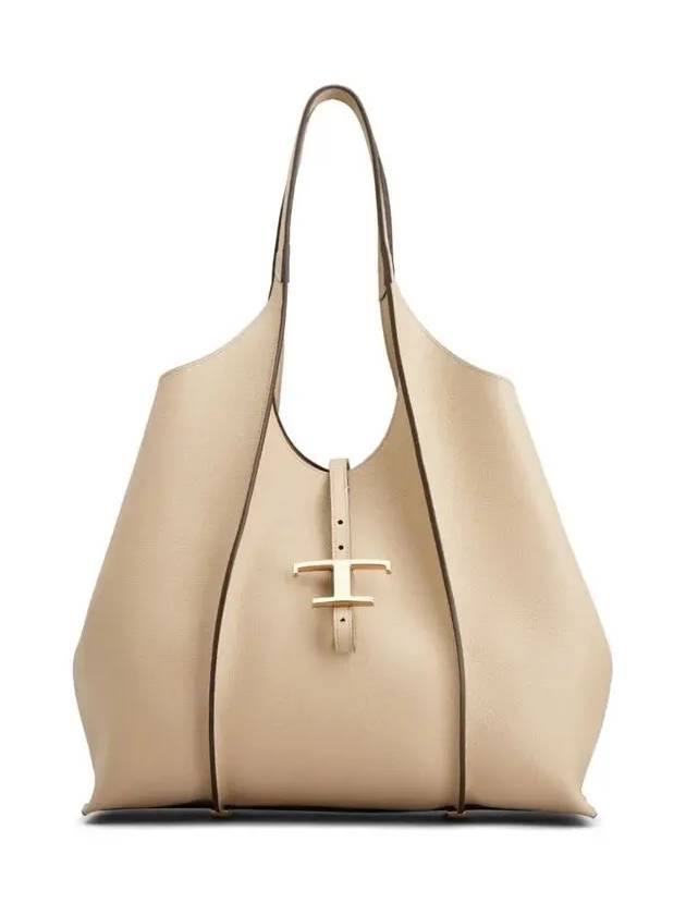 T Timeless Leather Medium Shopping Tote Bag Beige - TOD'S - BALAAN 3