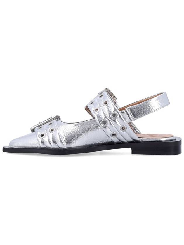 Double Buckle Metallic Effect Ballerinas Silver - GANNI - BALAAN 4