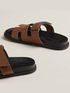 Chypre H Logo Calfskin Sandals Brown - HERMES - BALAAN 7