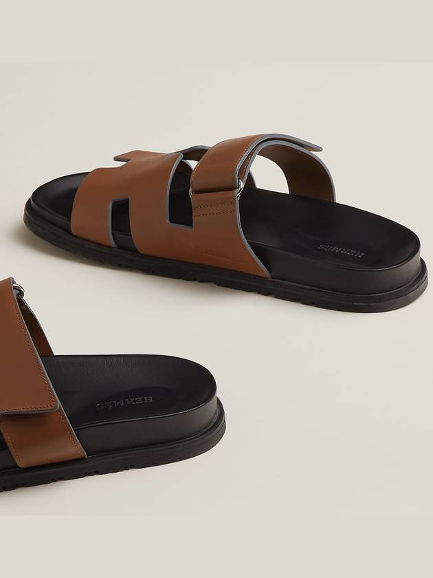 Chypre H Logo Calfskin Sandals Brown - HERMES - BALAAN 7