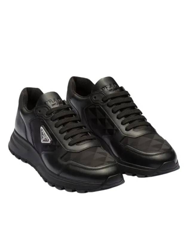 Leather Re-Nylon High Top Sneakers Black - PRADA - BALAAN 3