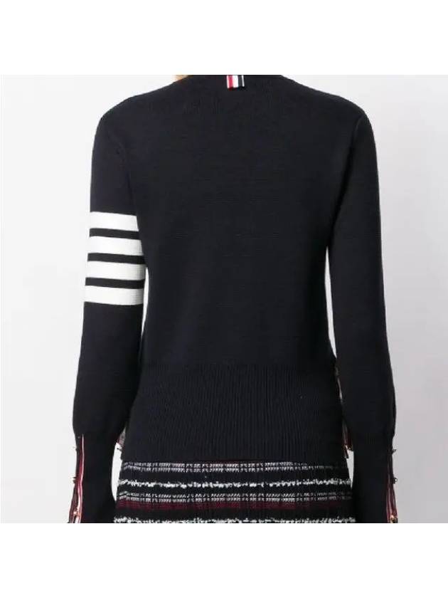 Milano Stitch Crewneck 4-Bar Cotton Crepe Knit Top Navy - THOM BROWNE - BALAAN 4