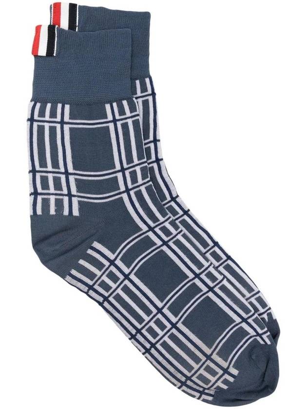 Prince of Wales Jacquard Check Cotton Crew Socks Blue - THOM BROWNE - BALAAN 1