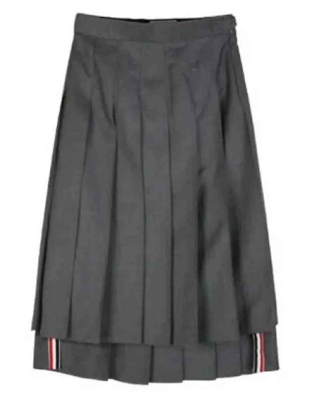 Super 120S Twill Below Knee Pleated Skirt Medium Grey - THOM BROWNE - BALAAN 2