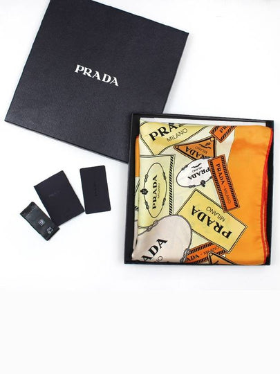 Orange Logo Pattern Print Twilly Scarf 1FF001 - PRADA - BALAAN 2