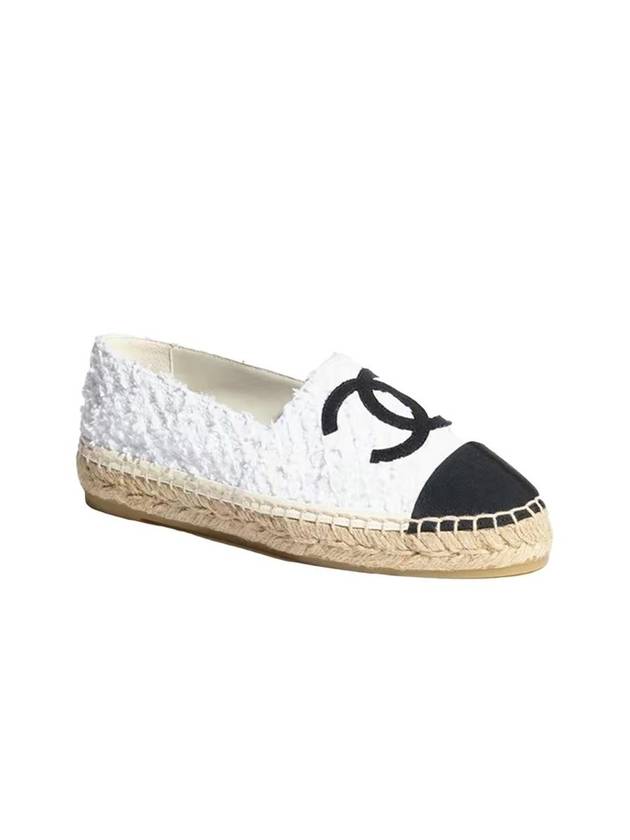 Espadrille Cotton Tweed Grosgrain White Black - CHANEL - BALAAN 1