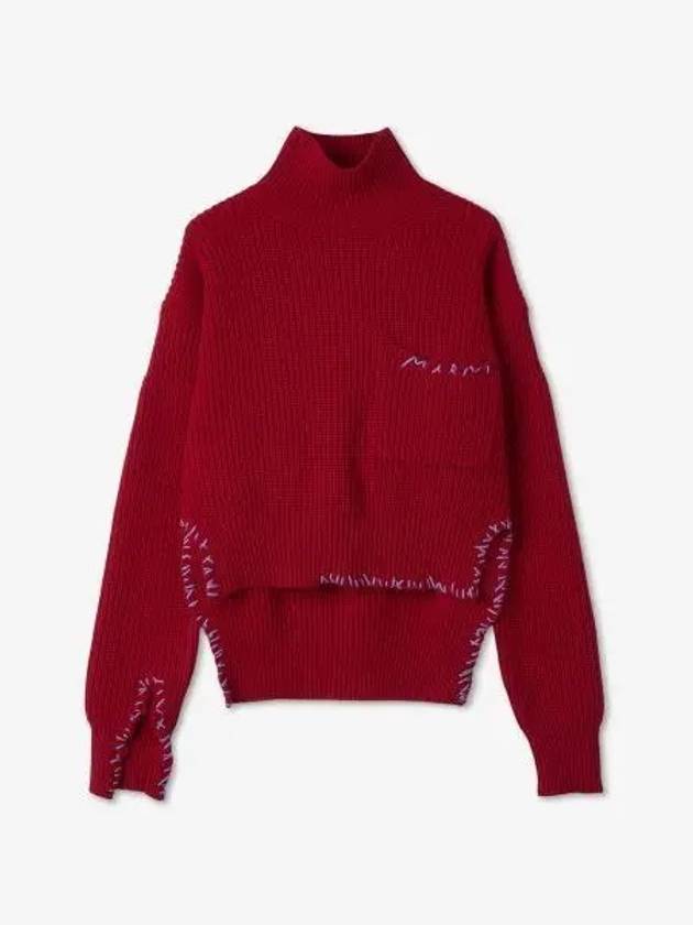 Stitch Unfinished Cut Wool Turtleneck Red - MARNI - BALAAN 2