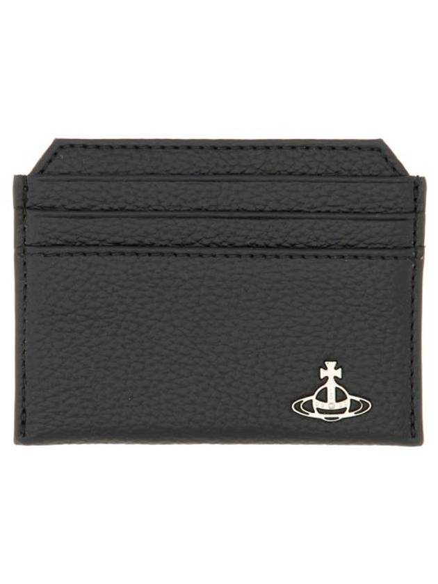 ORB Logo Grain Leather Slim Card Wallet Black - VIVIENNE WESTWOOD - BALAAN 1