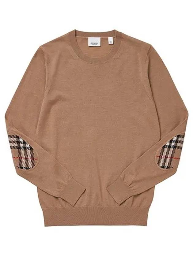 Check Patch Crew Neck Wool Knit Top Beige - BURBERRY - BALAAN 5