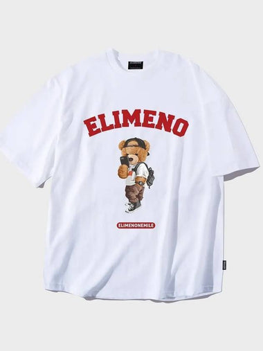 EL Selfie Bear Artwork Overfit Short Sleeve T-Shirt White - ELIMENO - BALAAN 1