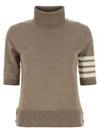 Fine Merino 4 Bar Relaxed Short Sleeve Turtleneck Brown - THOM BROWNE - BALAAN 2