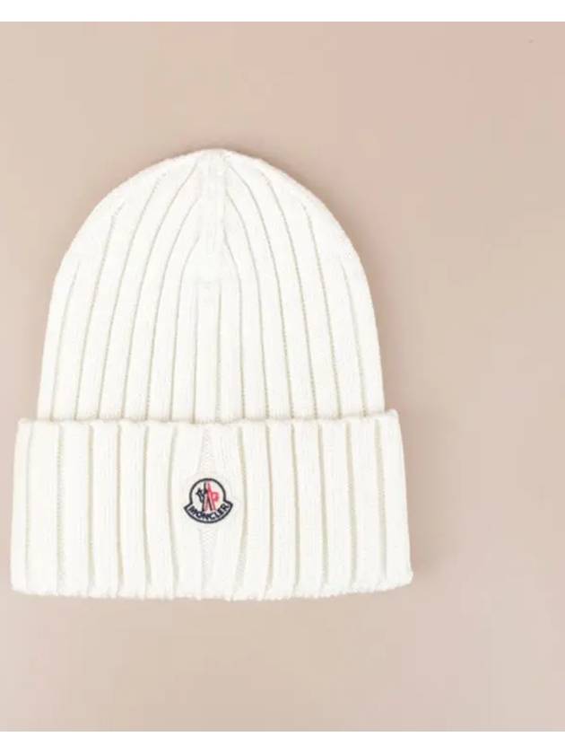 Patch Logo Wool Beanie White 3B00036A9327030 - MONCLER - BALAAN 1