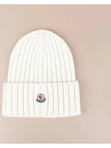 Patch Logo Wool Beanie White 3B00036A9327030 - MONCLER - BALAAN 1