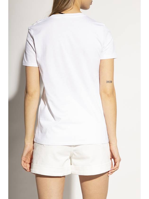 Women's Logo Print Button Shoulder Short Sleeve T-Shirt White - BALMAIN - BALAAN 5