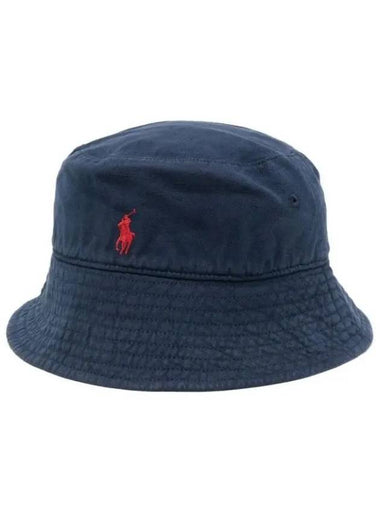 Pony pony logo embroidered linen bucket hat navy - POLO RALPH LAUREN - BALAAN 1