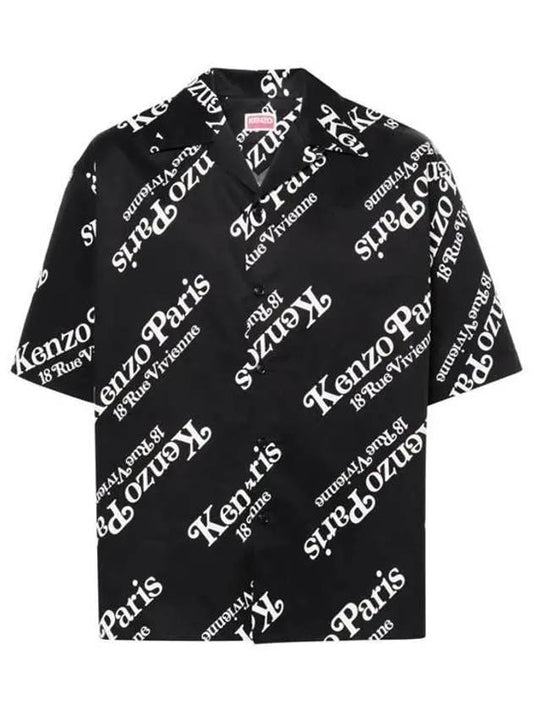 Verdy Boxy Monogram Print Button Short Sleeve Shirt Black - KENZO - BALAAN 1