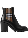 Check Panel Leather Ankle Chelsea Boots Black - BURBERRY - BALAAN.