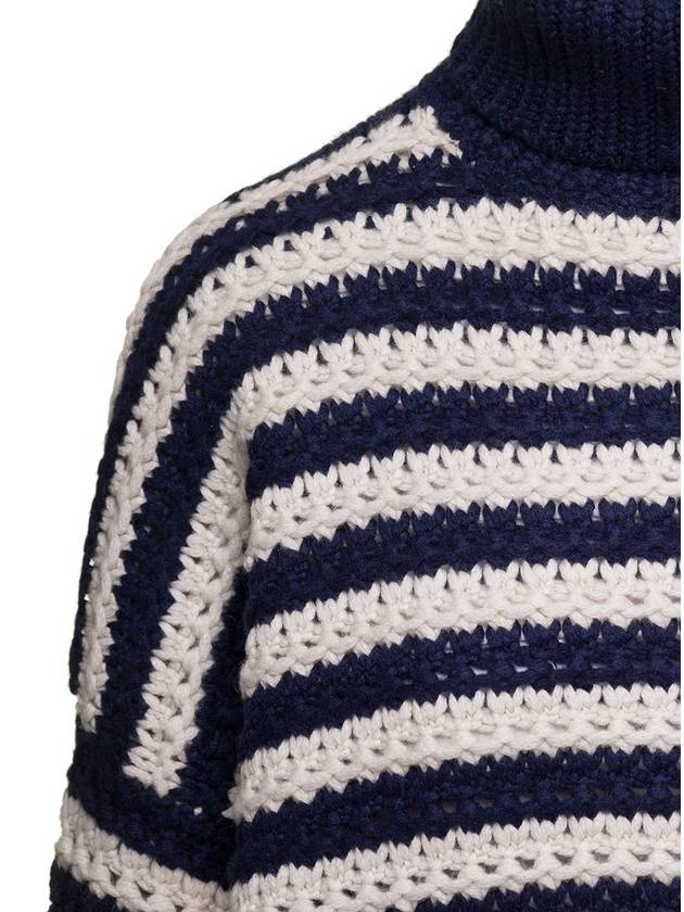 Women's Striped Print Turtleneck White Navy - BRUNELLO CUCINELLI - BALAAN 5