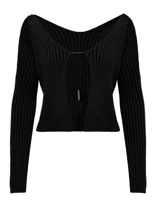 La Maille Pralu Longue Micro Charm Logo Cardigan Black - JACQUEMUS - BALAAN 2